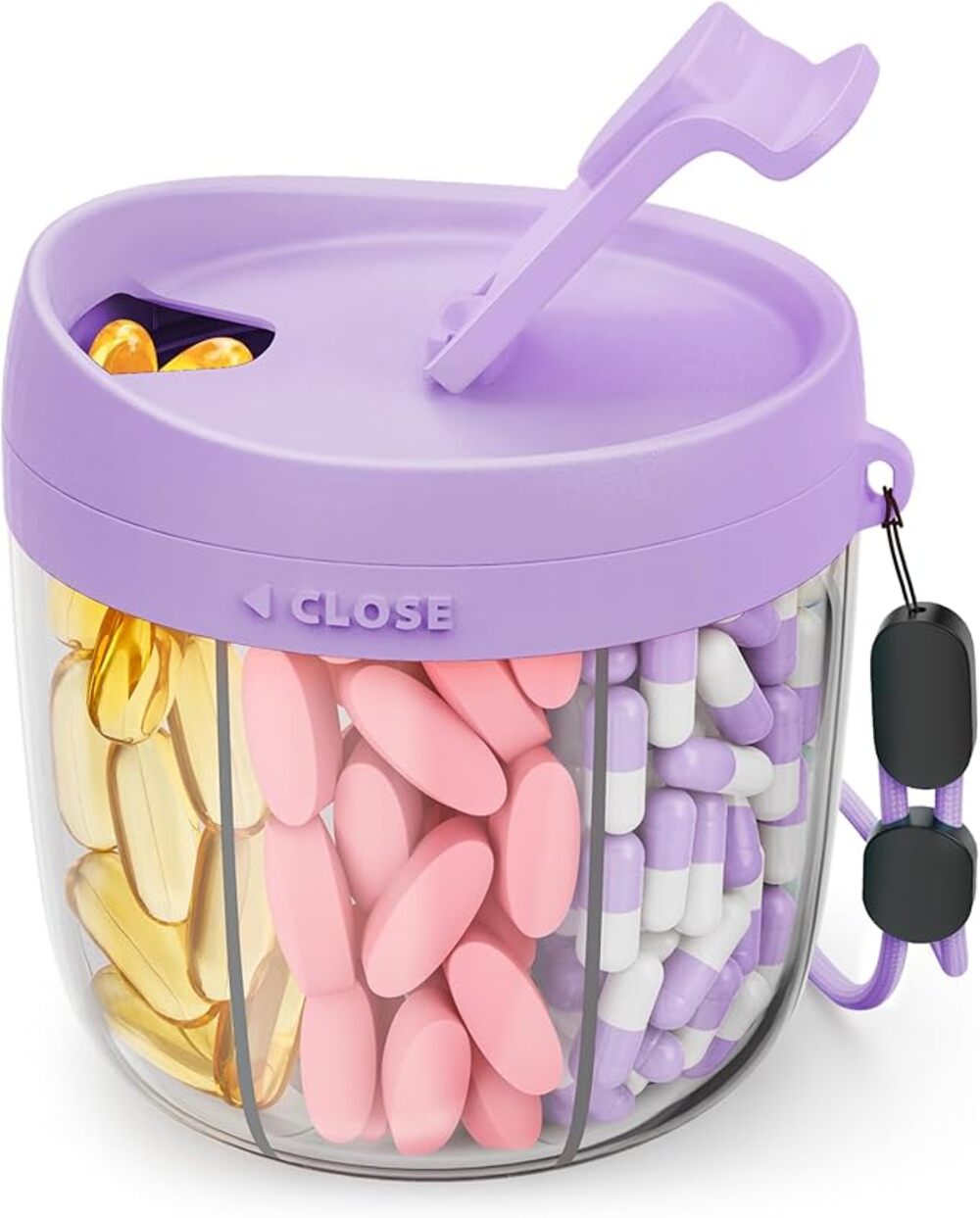 Portable Pill Dispenser, 7 Compartments, Anti-Mix Pill Organizer (Purple)